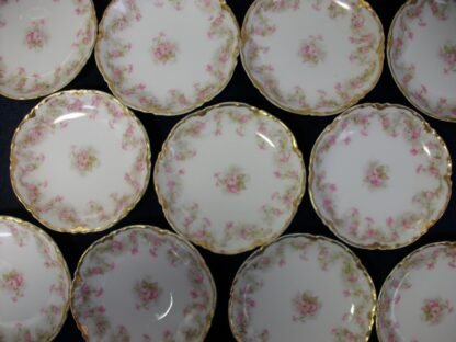 HAVILAND LIMOGES CHINA-  FLORAL GARLAND #22079- SCHLEIGER 525- GOLD TRIM,  PINK WHITE FLOWERS (c.1894+)    BUTTER PATS  3 1/8"-  EARLY RANSON SHAPE
