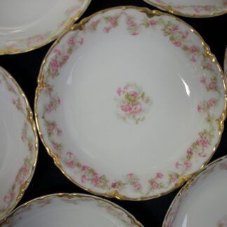 HAVILAND LIMOGES CHINA-  FLORAL GARLAND #22079- SCHLEIGER 525- GOLD TRIM,  PINK WHITE FLOWERS (c.1894+)    FRUIT DESSERT BOWL 5"-  EARLY RANSON SHAPE
