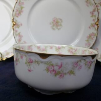 HAVILAND LIMOGES CHINA-  FLORAL GARLAND #22079- SCHLEIGER 525- GOLD TRIM,  PINK WHITE FLOWERS (c.1894+)    WASTE BOWL 5 3/4"-  SMOOTH EDGE