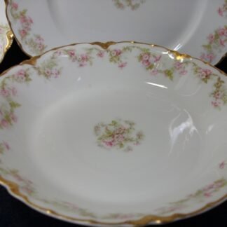 HAVILAND LIMOGES CHINA-  FLORAL GARLAND #22079- SCHLEIGER 525- GOLD TRIM,  PINK WHITE FLOWERS (c.1894+)    COUPE SOUP BOWL  7 1/2"-  EARLY RANSON SHAPE