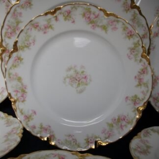 HAVILAND LIMOGES CHINA-  FLORAL GARLAND #22079- SCHLEIGER 525- GOLD TRIM,  PINK WHITE FLOWERS (c.1894+)    SALAD PLATE  7 1/2"-  EARLY RANSON SHAPE