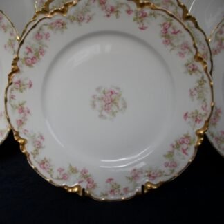 HAVILAND LIMOGES CHINA-  FLORAL GARLAND #22079- SCHLEIGER 525- GOLD TRIM,  PINK WHITE FLOWERS (c.1894+)    LUNCH PLATE  8 1/2"-  EARLY RANSON SHAPE