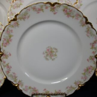HAVILAND LIMOGES CHINA-  FLORAL GARLAND #22079- SCHLEIGER 525- GOLD TRIM,  PINK WHITE FLOWERS (c.1894+)    DINNER PLATE  9 5/8"-  EARLY RANSON SHAPE