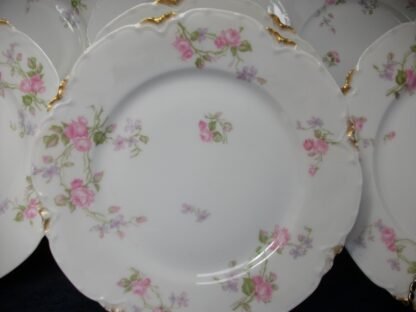 HAVILAND LIMOGES CHINA- SCATTERED ROSES  SCHLEIGER 39F - GOLD DAUBS (c.1894+)  LUNCH PLATE  8 1/2" -  EARLY RANSON SHAPE