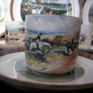 COPELAND SPODE LIONEL EDWARDS FOX HUNT (c.1922) DEMITASSE CUP & SAUCER #1- "THE CRY" & "THE HUNTSMAN"