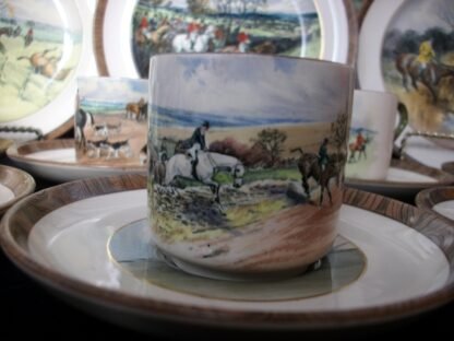 COPELAND SPODE LIONEL EDWARDS FOX HUNT (c.1922) DEMITASSE CUP & SAUCER #1- "THE CRY" & "THE HUNTSMAN"
