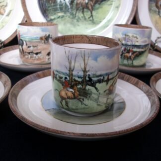 COPELAND SPODE LIONEL EDWARDS FOX HUNT (c.1922) DEMITASSE CUP & SAUCER #2- "GONE AWAY" & "THE HUNTSMAN"