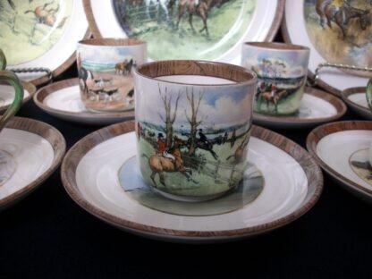 COPELAND SPODE LIONEL EDWARDS FOX HUNT (c.1922) DEMITASSE CUP & SAUCER #2- "GONE AWAY" & "THE HUNTSMAN"