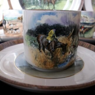COPELAND SPODE LIONEL EDWARDS FOX HUNT (c.1922) DEMITASSE CUP & SAUCER #3- "GONE TO A HALLOA" & "THE HUNTSMAN"
