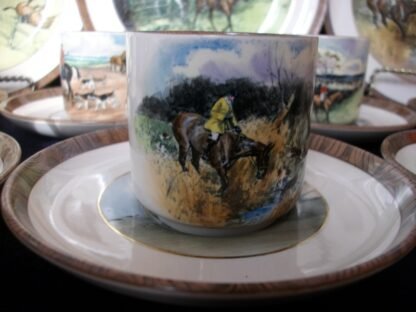 COPELAND SPODE LIONEL EDWARDS FOX HUNT (c.1922) DEMITASSE CUP & SAUCER #3- "GONE TO A HALLOA" & "THE HUNTSMAN"