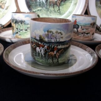 COPELAND SPODE LIONEL EDWARDS FOX HUNT (c.1922) DEMITASSE CUP & SAUCER #5- "OFF TO DRAW" & "THE FIRST WHIP" 