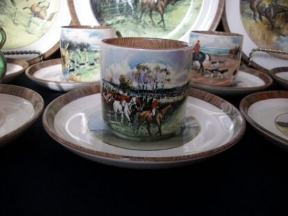 COPELAND SPODE LIONEL EDWARDS FOX HUNT (c.1922) DEMITASSE CUP & SAUCER #5- "OFF TO DRAW" & "THE FIRST WHIP" 