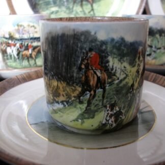 COPELAND SPODE LIONEL EDWARDS FOX HUNT (c.1922) DEMITASSE CUP & SAUCER #6- "THE FIND" & "THE FIRST WHIP" 