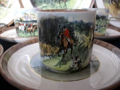COPELAND SPODE LIONEL EDWARDS FOX HUNT (c.1922) DEMITASSE CUP & SAUCER #6- "THE FIND" & "THE FIRST WHIP" 