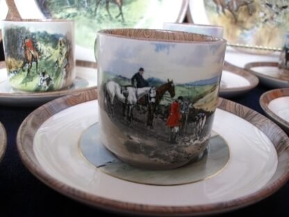 COPELAND SPODE LIONEL EDWARDS FOX HUNT (c.1922) DEMITASSE CUP & SAUCER #8- "GONE TO GROUND" & "THE SECOND WHIP" 