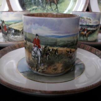 COPELAND SPODE LIONEL EDWARDS FOX HUNT (c.1922) DEMITASSE CUP & SAUCER #10- "DRAWING THE DINGLE" & "THE SECOND HORSEMAN" 