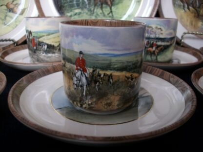 COPELAND SPODE LIONEL EDWARDS FOX HUNT (c.1922) DEMITASSE CUP & SAUCER #10- "DRAWING THE DINGLE" & "THE SECOND HORSEMAN" 