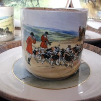 COPELAND SPODE LIONEL EDWARDS FOX HUNT (c.1922) DEMITASSE CUP & SAUCER #11- "THE KILL" & "THE SECOND HORSEMAN" 