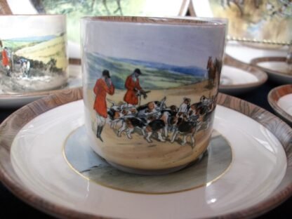 COPELAND SPODE LIONEL EDWARDS FOX HUNT (c.1922) DEMITASSE CUP & SAUCER #11- "THE KILL" & "THE SECOND HORSEMAN" 