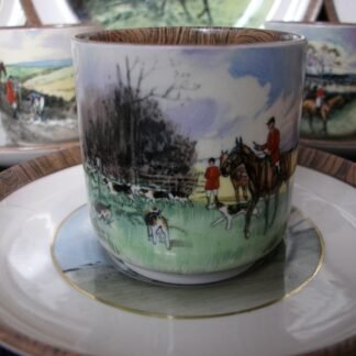 COPELAND SPODE LIONEL EDWARDS FOX HUNT (c.1922) DEMITASSE CUP & SAUCER #12- "THE LAST DRAW" & "THE SECOND HORSEMAN" 