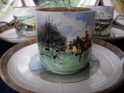 COPELAND SPODE LIONEL EDWARDS FOX HUNT (c.1922) DEMITASSE CUP & SAUCER #12- "THE LAST DRAW" & "THE SECOND HORSEMAN" 