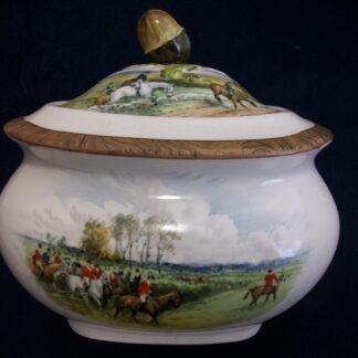 COPELAND SPODE LIONEL EDWARDS FOX HUNT (c.1922) COVERED SUGAR BOWL- "OFF TO DRAW" & "DRAWING THE DINGLE"; LID "FULL CRY"