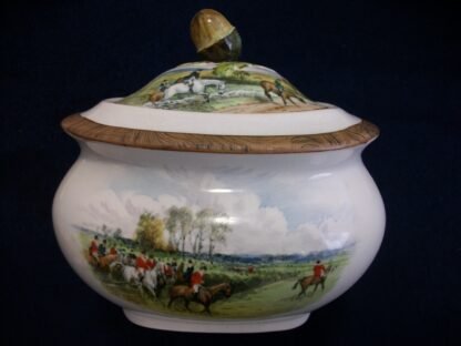 COPELAND SPODE LIONEL EDWARDS FOX HUNT (c.1922) COVERED SUGAR BOWL- "OFF TO DRAW" & "DRAWING THE DINGLE"; LID "FULL CRY"