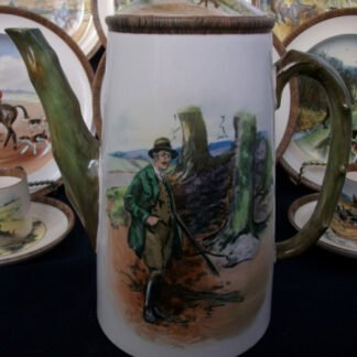 COPELAND SPODE LIONEL EDWARDS FOX HUNT (c.1922) COFFEE POT  4 CUPPER-  "THE GAMEKEEPER" & "THE TERRIOR MAN"; LID "FULL CRY"