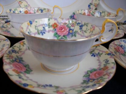 AYNSLEY CHINA MELROSE 7259 -  FLORAL BORDER ON CREAM GROUND  (c.1930+)  CUP & SAUCER