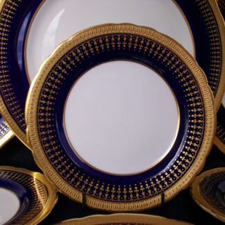 AYNSLEY CHINA HERTFORD COBALT 7081  SCALLOPED  (c.1934+)  BREAD AND BUTTER PLATE- ENCRUSTED  GOLD RIM WITH GOLD FILIGREE