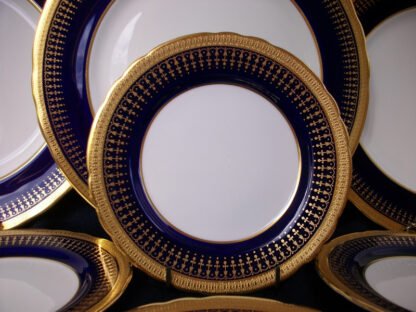 AYNSLEY CHINA HERTFORD COBALT 7081 SCALLOPED (c.1934+) BREAD AND BUTTER PLATE- ENCRUSTED GOLD RIM WITH GOLD FILIGREE