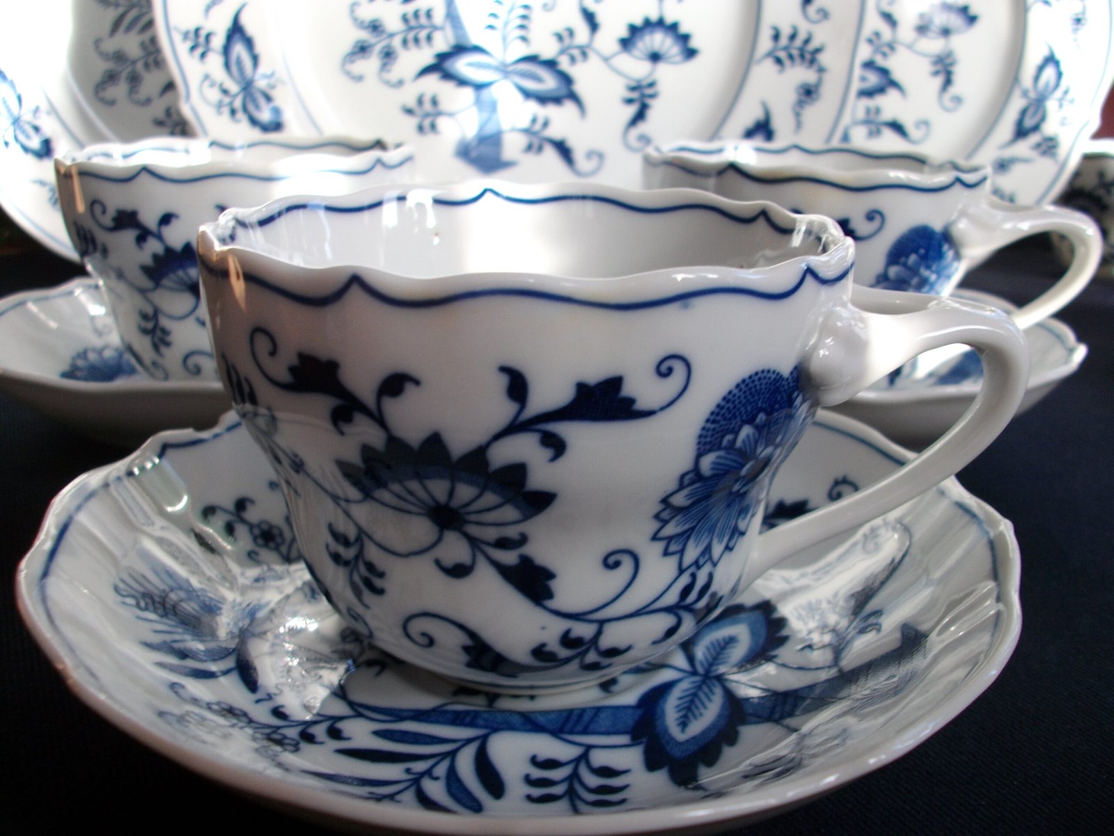 BLUE DANUBE- BLUE ONION (c.1951+) LARGE CUP AND SAUCER (s)- BANNER STAMP- EXCELLENT!